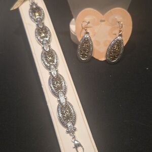 Brighton Two-Tone Filigree Teardrop Earrings and Coordinating Bracelet